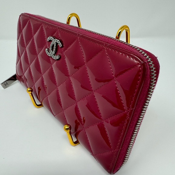 💯Authentic CHANEL Patent Quilted blush Pink Brilliant Zip around Long wallet - Picture 5 of 6